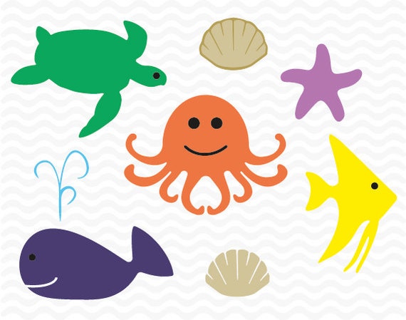 Download Nautical Sea Creatures set SVG DXF EPS Octopus Fish