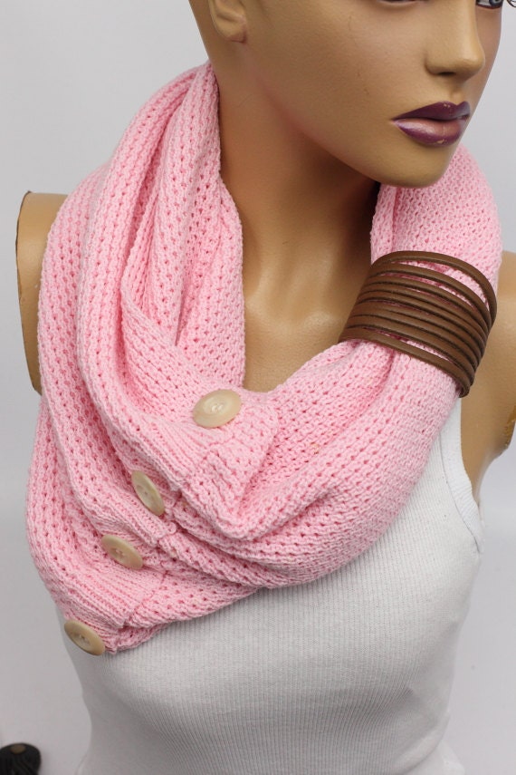 knit button infinity scarf Leather cuff circle scarf winter