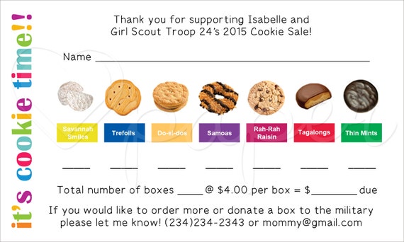 girl scout cookie order receipt thank you card by hartpaper girl scout cookie order receipt thank you card by hartpaper