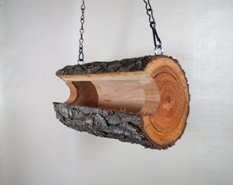 Bird Feeder-Wild Cherry - The Original Natural Log Seed Feeder - Bird Feeder - Upcycled from Fallen Trees - Hand Made - Father's Day Gift