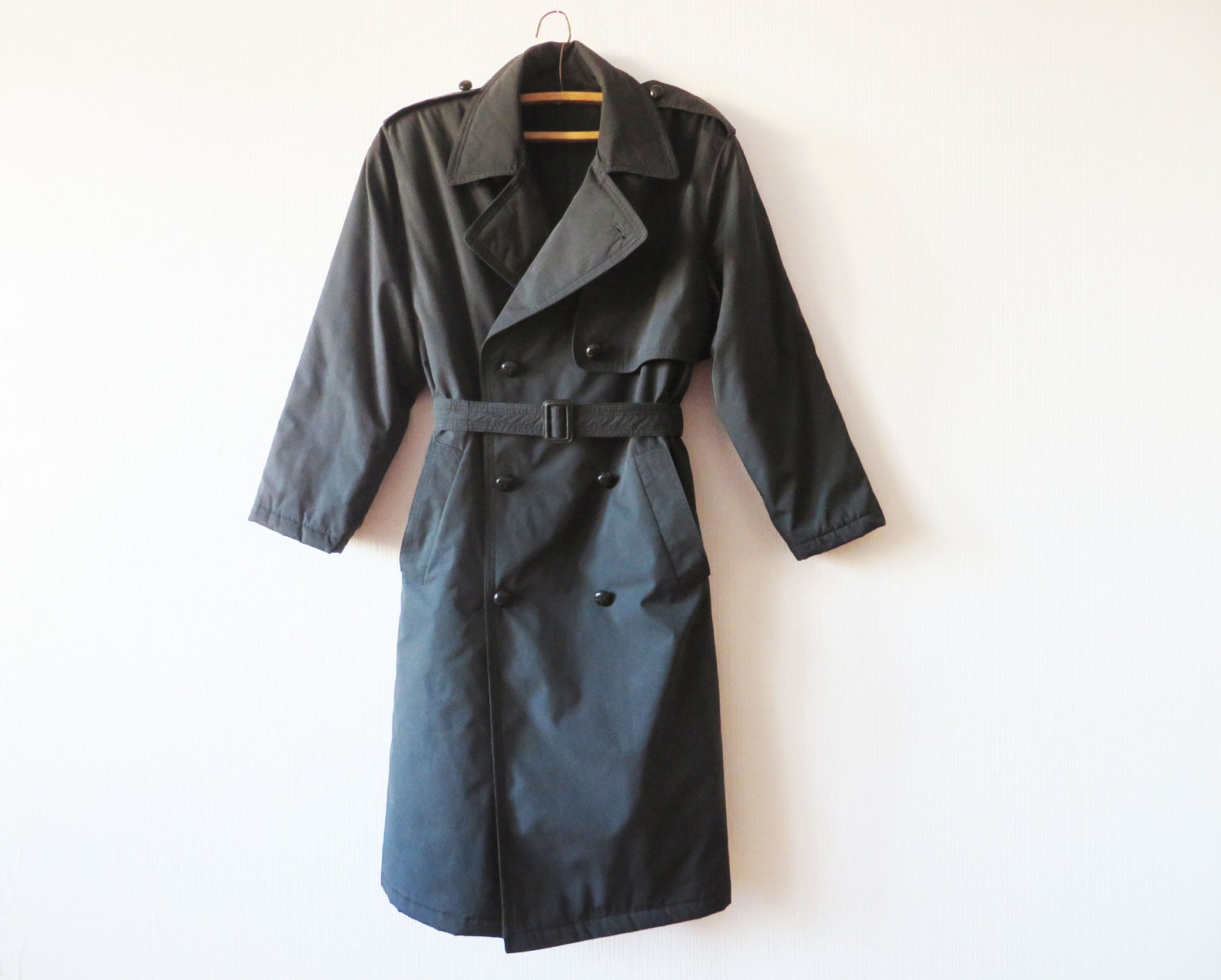 Classic Detective Men's Black Trench Coat Double Breasted