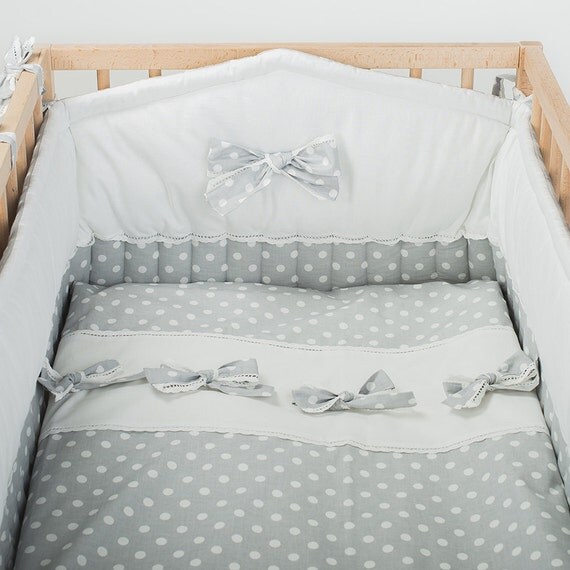 Crib bumper Gray Mist Baby cot bumper Grey White by CotandCot
