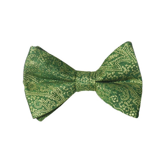 Handmade St. Patrick's Day Bow Tie Green and Gold Paisley