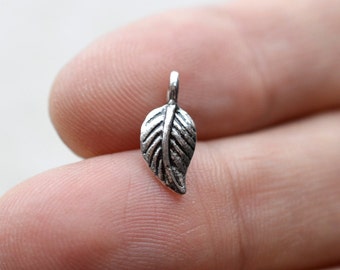 BULK 50 Leaf #BCH190 Antique Silver Charms-Leaf Silver Jewelry Charms-Antique Silver Jewelry Supplies-Alloy Metal Loose Charms-Findings