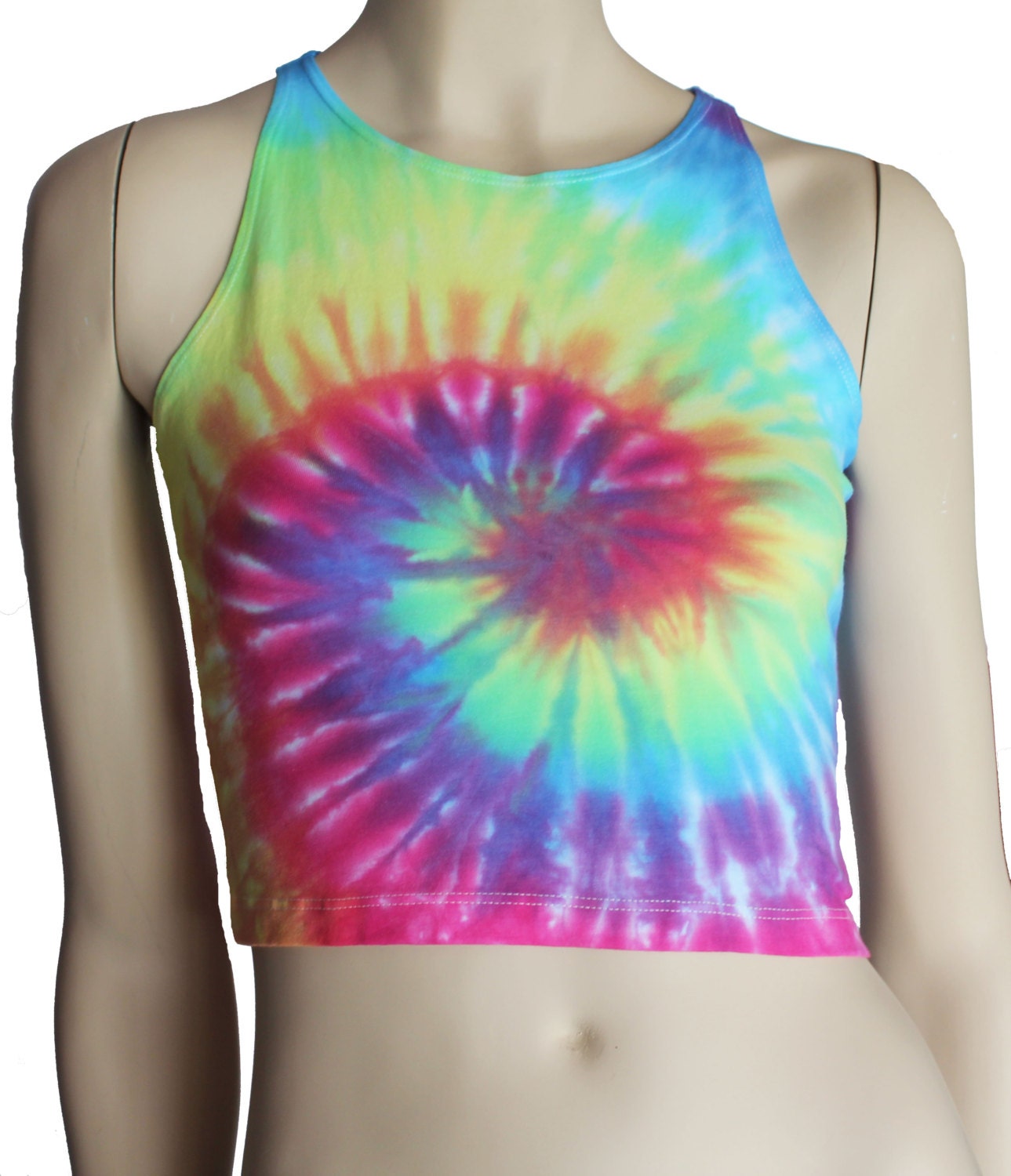 Pastel Rainbow Tie Dye Spiral Ladies Crop Top Tye By Rarebutterfly 