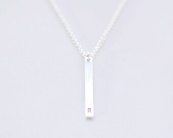 Initial bar necklace - vertical bar necklace - engraved letter number - personalized jewelry - minimalist jewelry - Silver Initial Slice