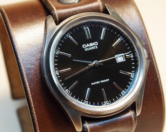 Leather cuff watch Brown Nathan Drake style Uncharted 2 Unisex vintage watch Handmade for YOU in NYC by Freddie Matara!
