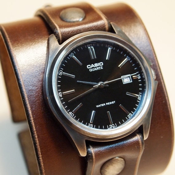 Leather cuff watch Brown Nathan Drake style Uncharted 2 Unisex vintage watch Handmade for YOU in NYC by Freddie Matara!