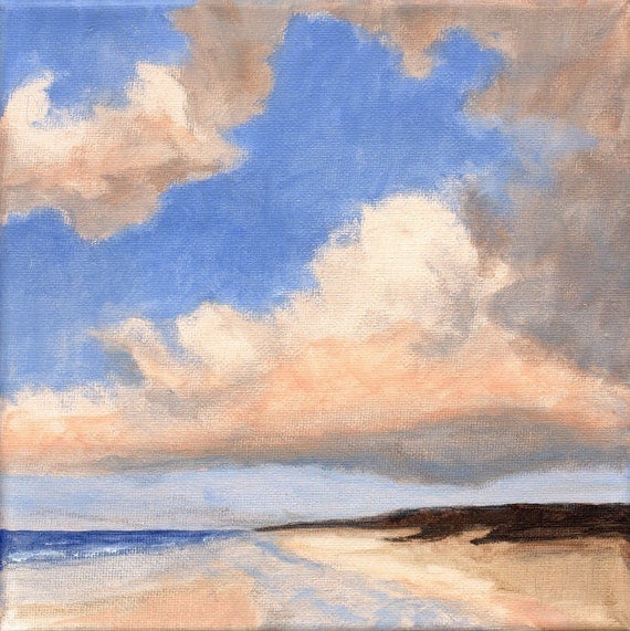 Original Landscape Painting Clouds 8x8 Sea and Sky by PetiteMalou