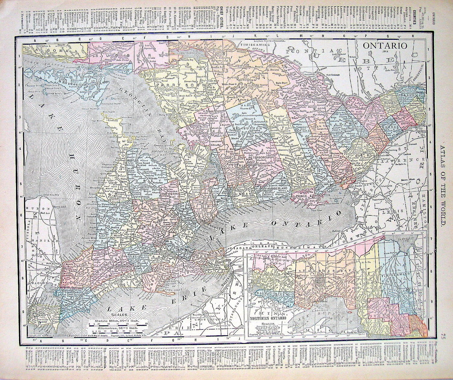 1914 Antique Map Ontario and Quebec Map Canada Map World