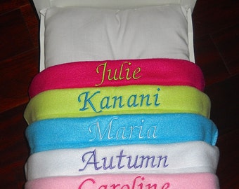 Pretty Doll Blanket Bedding Personalized with ANY NAME for American Girl Bed , Waldorf, Reborn, Teddy Bear Bed or Bunks 7 colors available