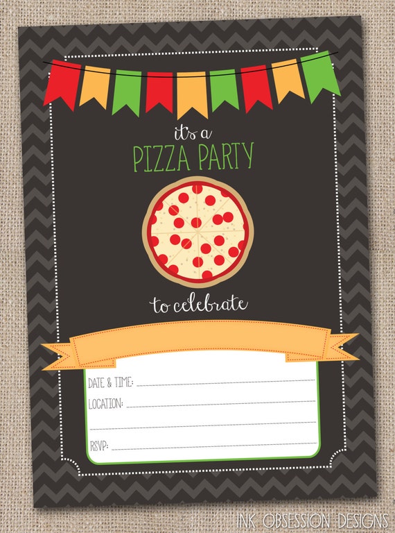 Instant Download Pizza Party Invitation by InkObsessionDesigns