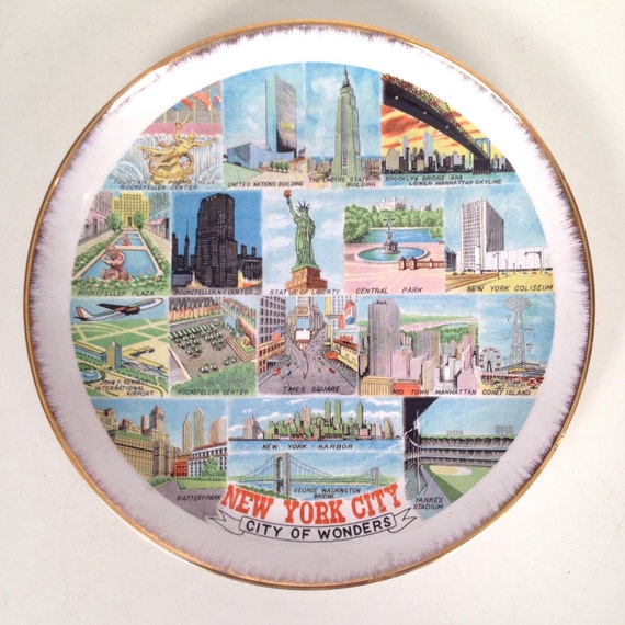 vintage souvenir plate New York City City of Wonders