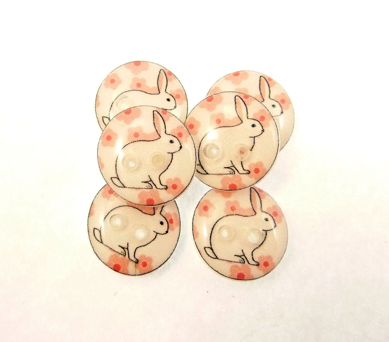 6 SMALL Rabbit or Bunny Novelty Sewing Buttons. White Rabbit