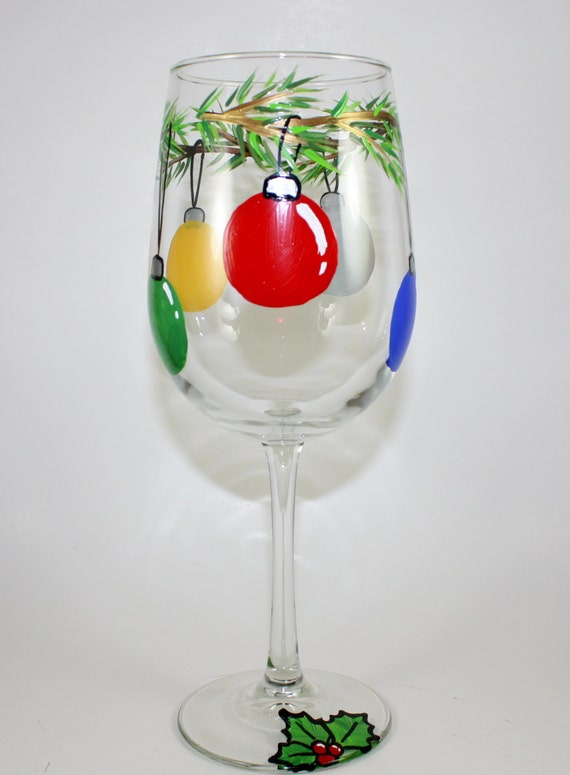 Festive Ornament Wine Glass Hand Painted Christmas Glass