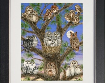 Owl Tree- archival watercolor print by Tracy Lizotte