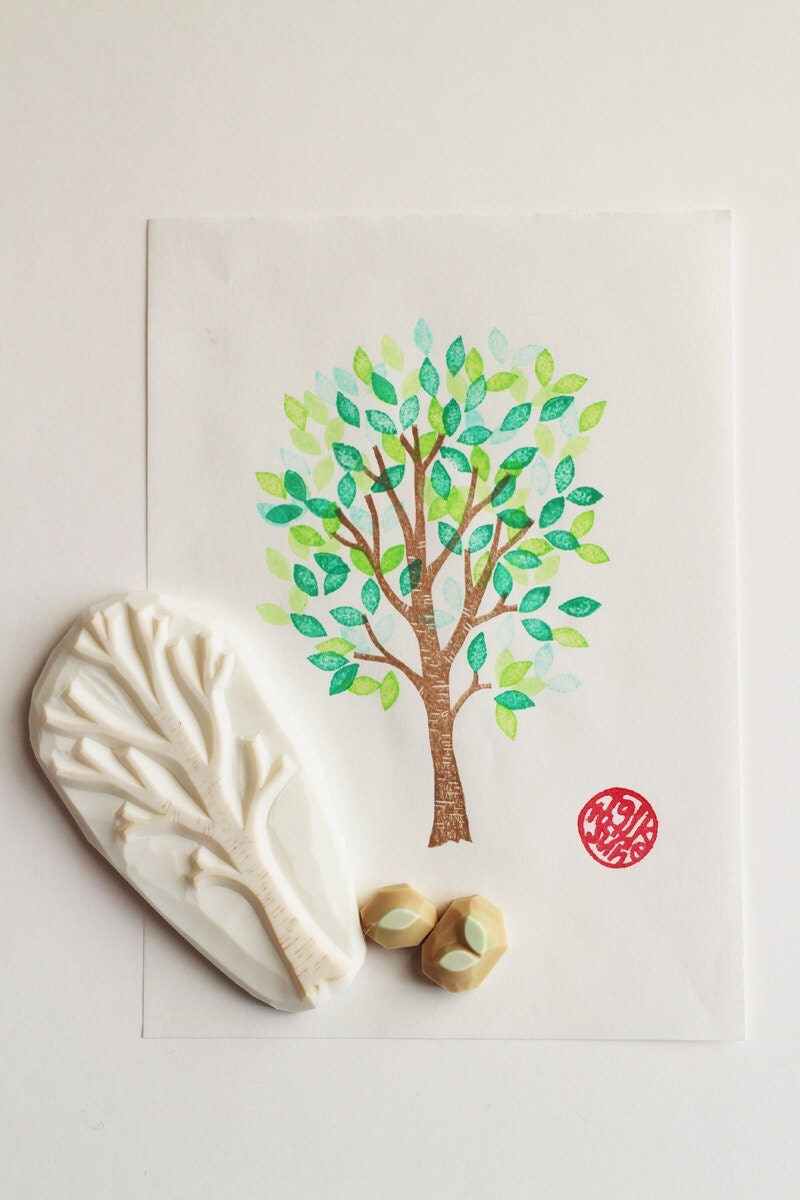 birch tree stamp set tree hand carved rubber stamps tree