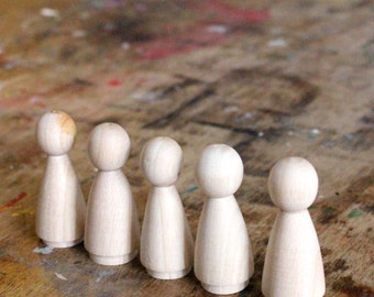 5 Little Sister Peg Dolls // size 2" tall // Fair Wooden Blank Peg Dolls // Hand-Turned Colombian Dolls