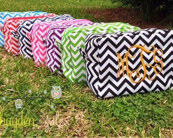Monogrammed Chevron Cosmetic Bag