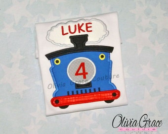 Boys Train Birthday Shirt, Girls Train Birthday, Thomas Birthday, Embroidered Applique Shirt or Bodysuit, 1st birthday, 2nd birthday, 3rd