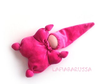 Organic waldorf classic doll gnome magenta pink ready to ship, classic, Cuddle toys /eco friendly gifts for kids toys / teething toy