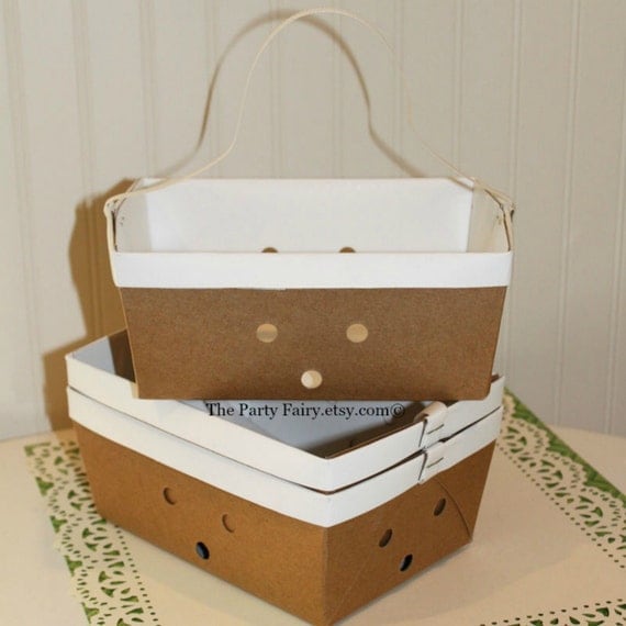 Items similar to Paper Lunch Basket, 6 Cardboard Berry Box with Handle