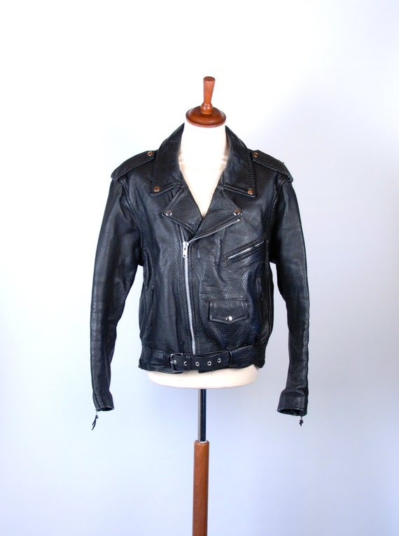 Perforated Leather Motorcycle Jacket by Leather King Size 46