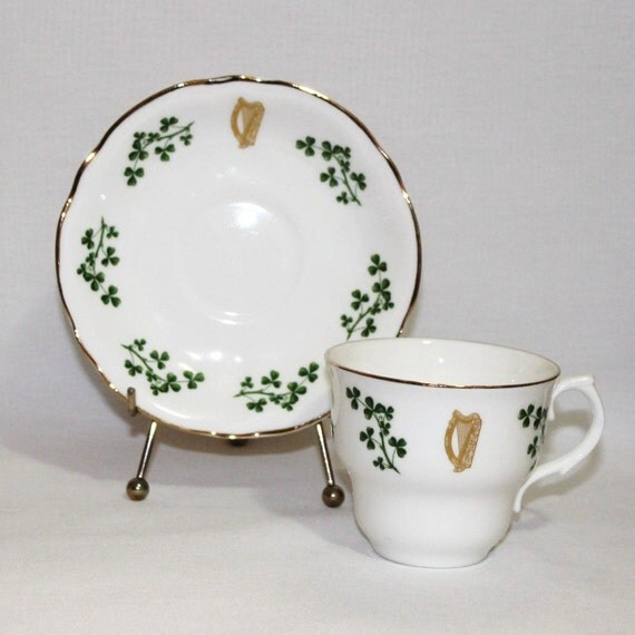 Arklow Irish Bone China Tea Cup and Saucer Gold Harp and