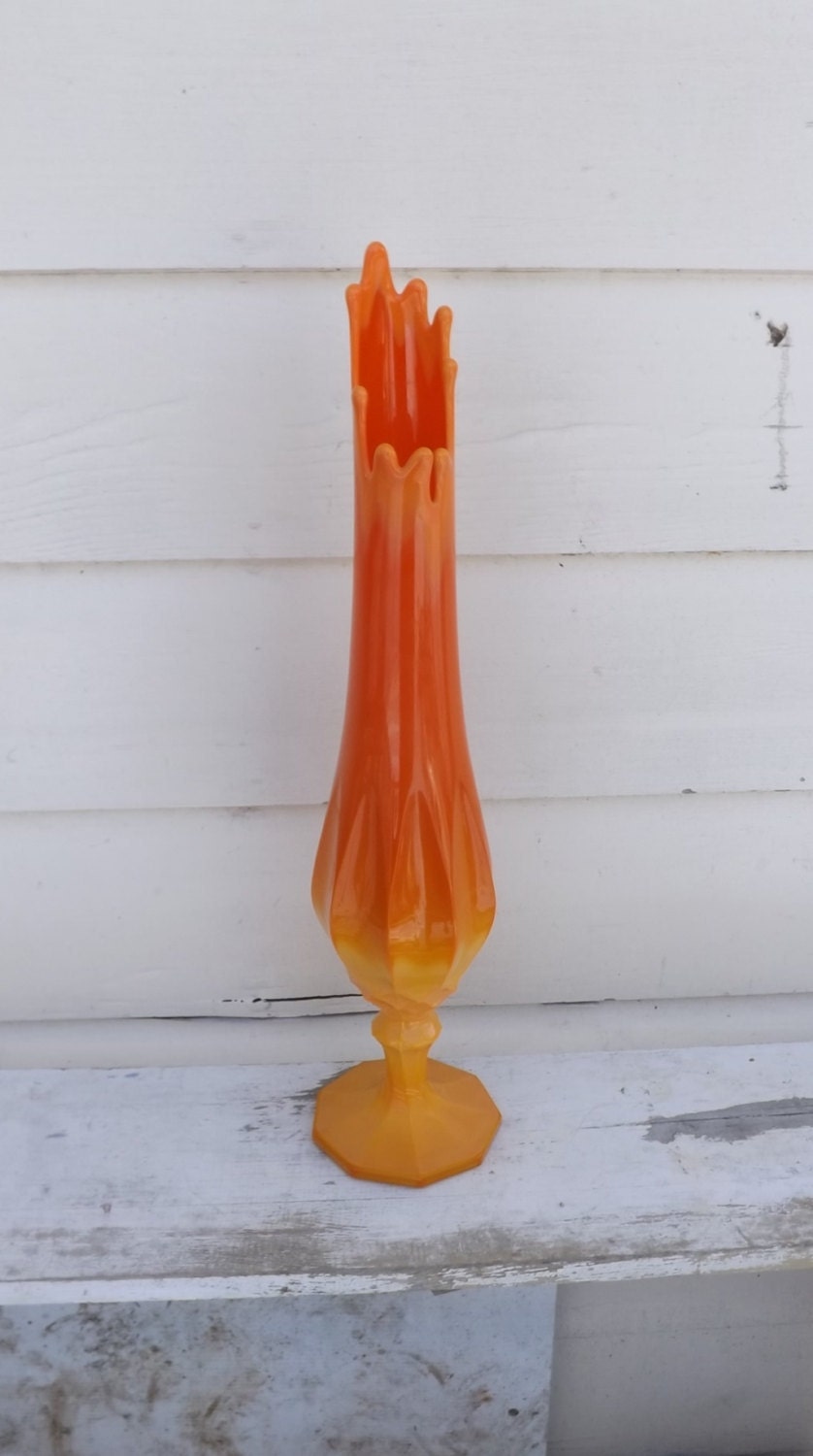 L E Smith Bittersweet Slag Glass Vase Swung Thrown