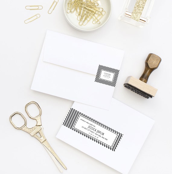 Black and White Striped Wrap Around Address Labels - Wedding, Baby Shower, Instand Download PDF Il_570xn