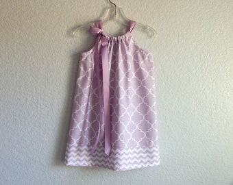 Girls Lavender Pillowcase Dress - White Quatrefoil Print on Lavender - Girls Purple and White Sun Dress - Size 12m, 18m, 2T, 3T, 4T or 5