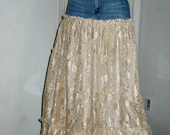 Belle Bohémienne ballroom jean skirt exquisite vintage lace ruffled fairy goddess beach wedding Renaissance Denim Couture Made to Order