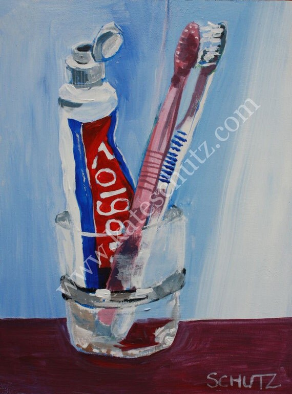 Still Life Painting Toothpaste and Toothbrushes