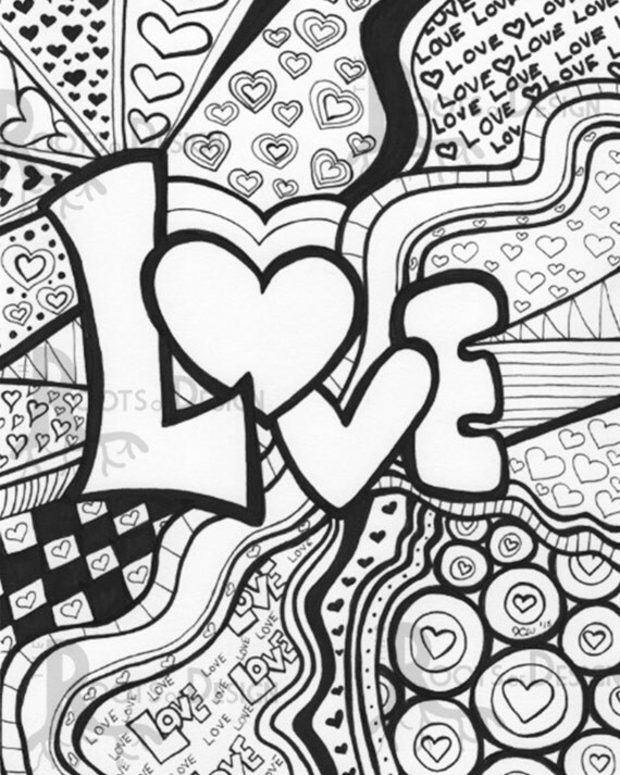 Download INSTANT DOWNLOAD Coloring Page Love Word Art Print by RootsDesign