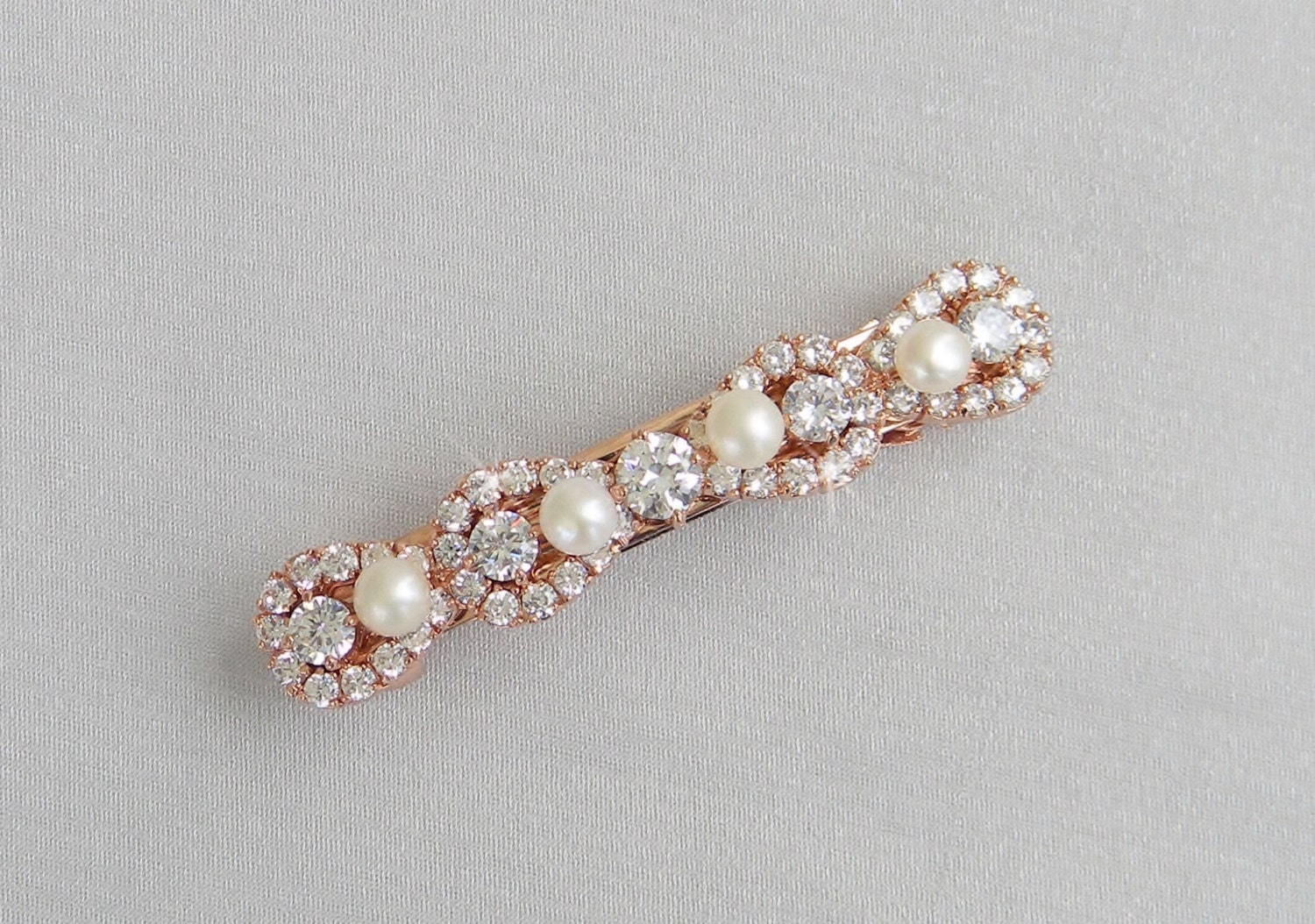 Rose Gold Bridal Hair Clip Crystal Barrette Wedding Hair