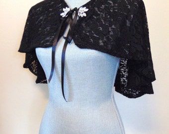 Black Bridal Capelet, Black Lace Bridal, Black Shrug, Black Bridal Cover Up, Bridesmaid, Black Lace Cape, Black Lace Capelet DARK ANGEL