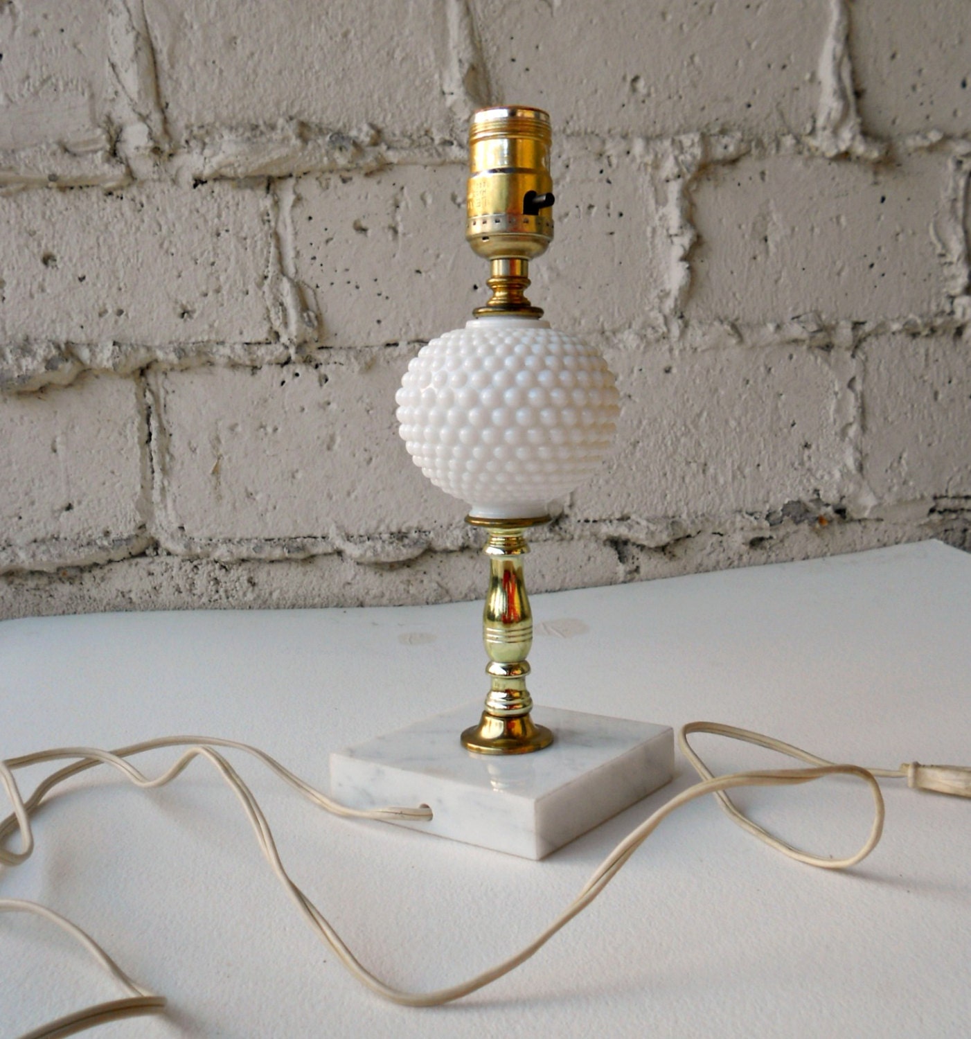 Vintage Table Lamp White Milk Glass Marble Lighting
