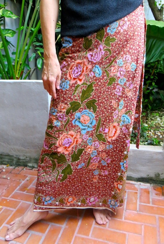 Floral Pattern Indonesian Style Batik Skirt Wrap 