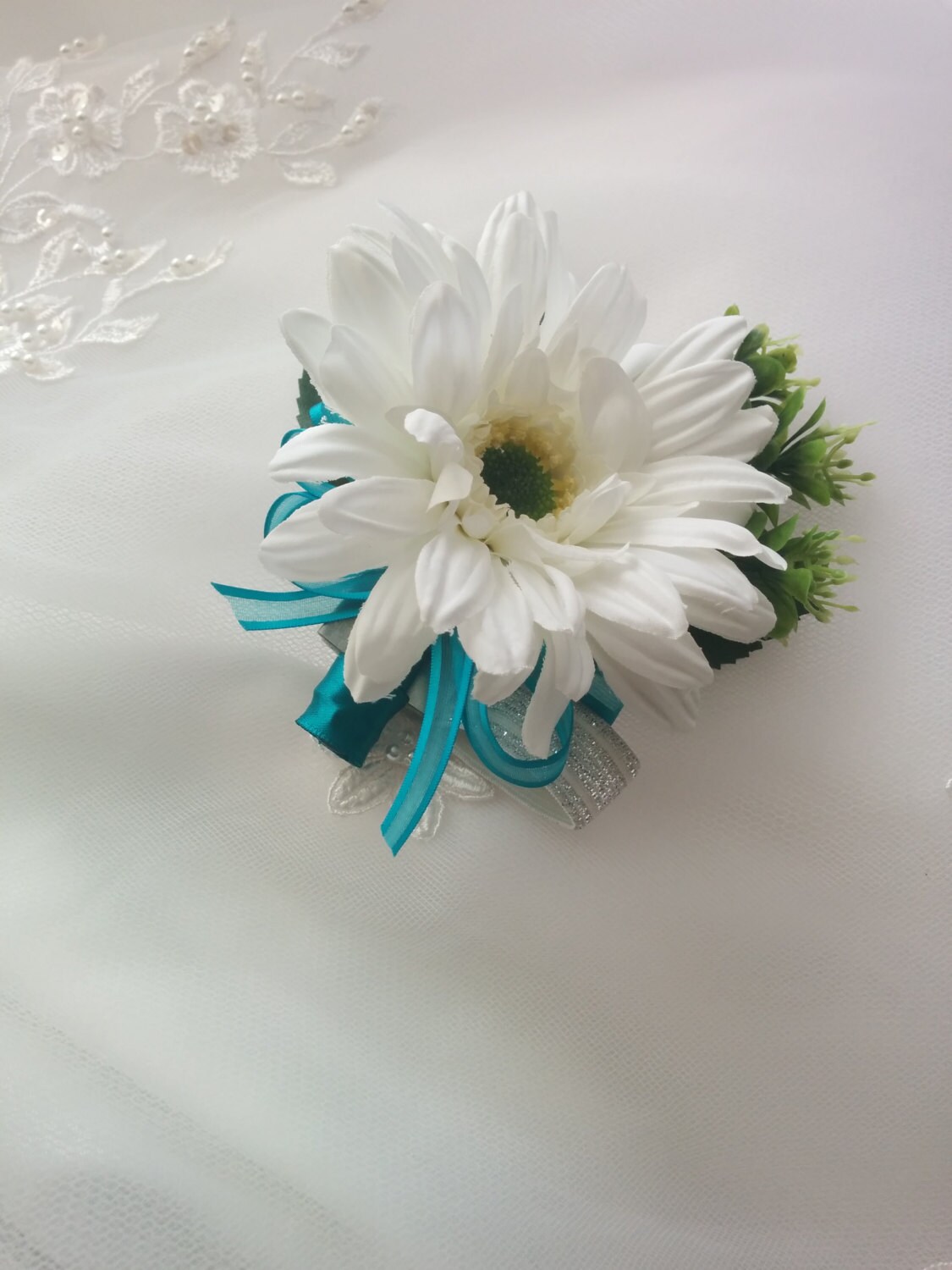 Wedding Silk White Gerbera Daisy Corsage Silk wedding