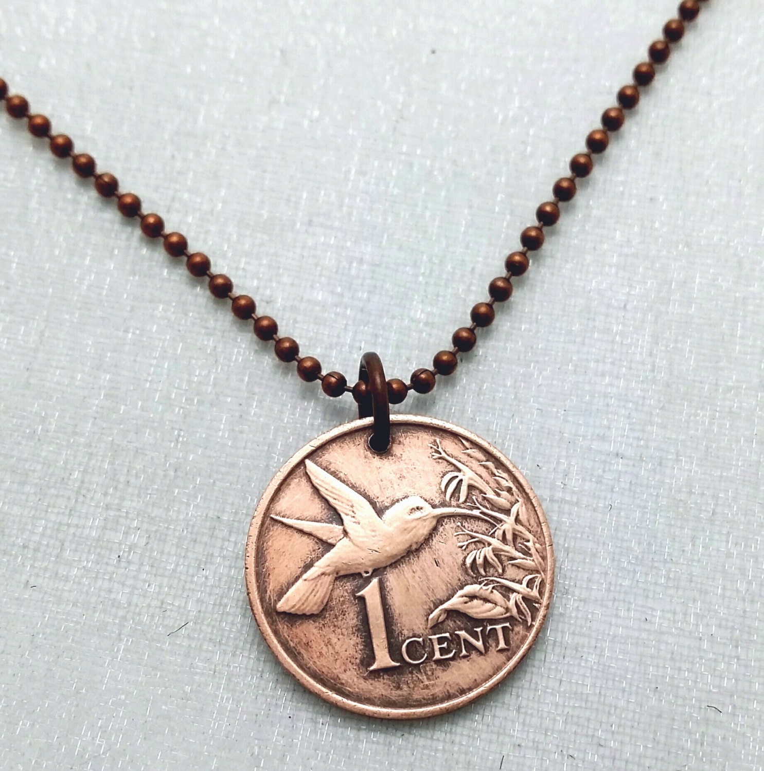 HUMMINGBIRD COIN necklace Trinidad Tobago bird necklace