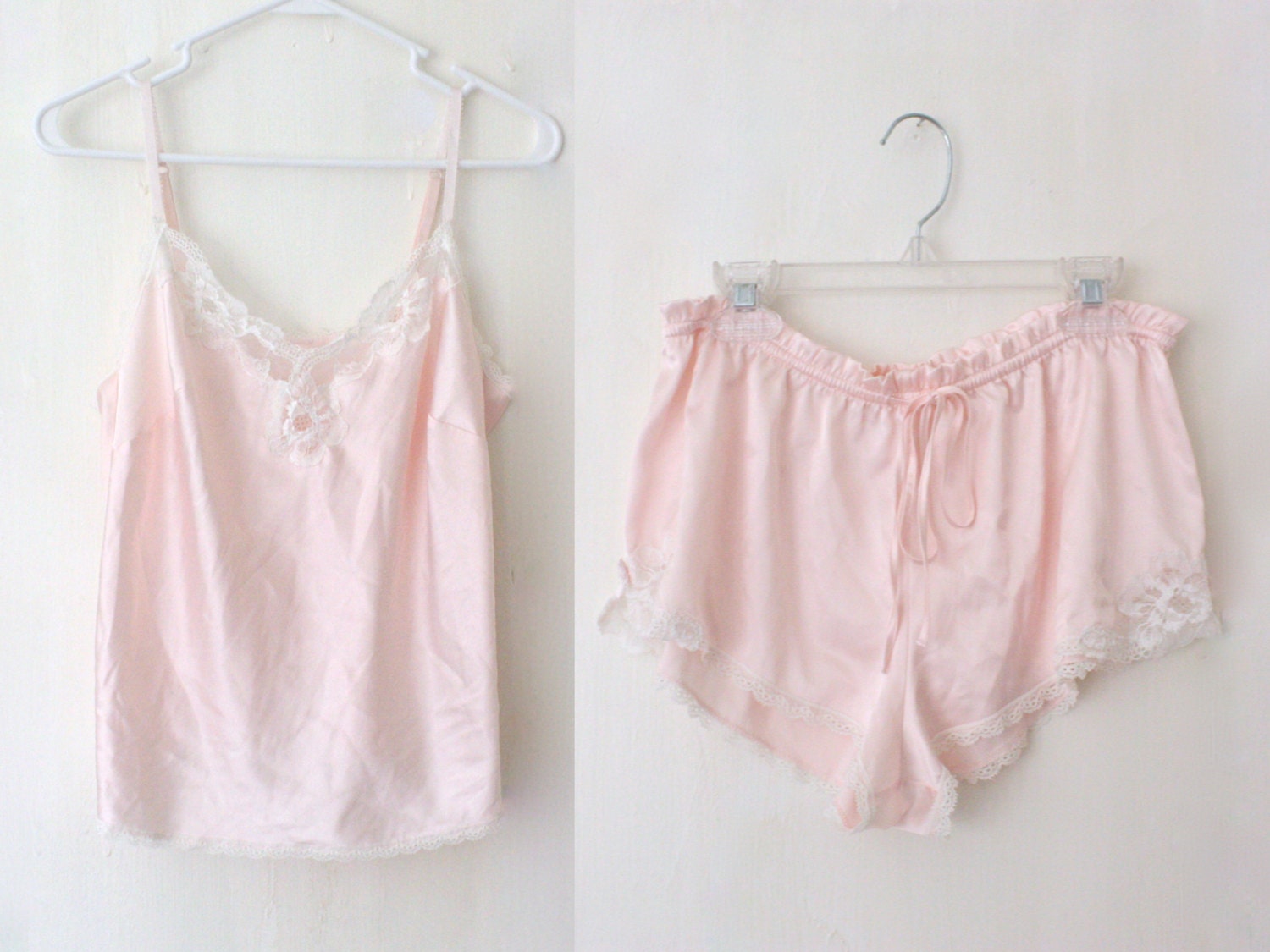 Pink Silk Satin Lingerie Set M/L by oyaki on Etsy