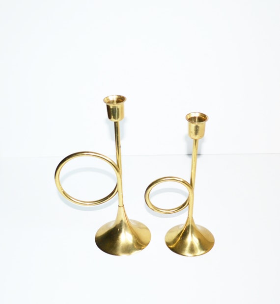 Vintage Brass Horn Trumpet Candlesticks Christmas Decorations