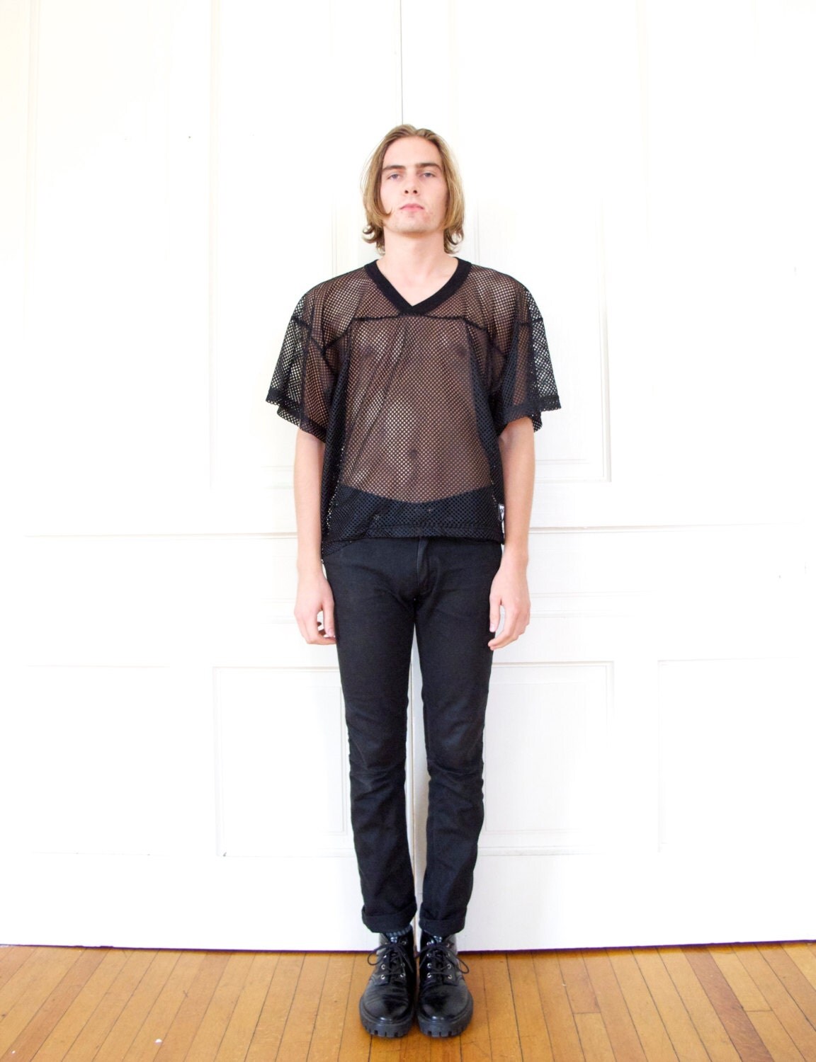 Black Mesh Football Jersey / Men's Sheer Oversize Tshirt