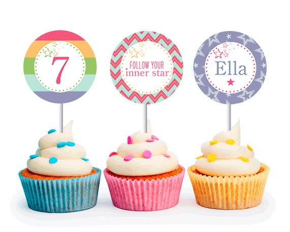 American Girl Inspired Cupcake Toppers (Personalized, Sleepover Party, Printable Cupcake Toppers) Il_570xn