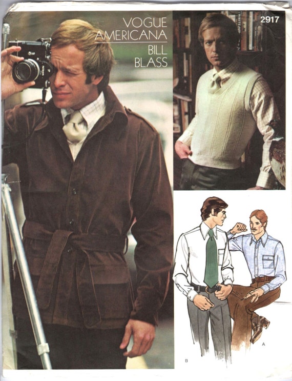 1970s Men's Jacket Pattern and Vest Vogue 8358 UNCUT FF Chest 42 Men's -  Ruby Lane