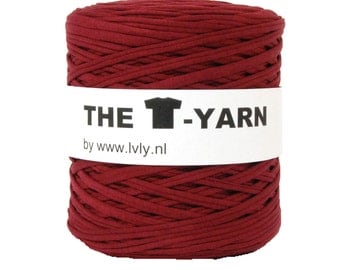 The t-shirt yarn 120-135 yards, 100% recycled cotton tricot yarn, bordeaux 101