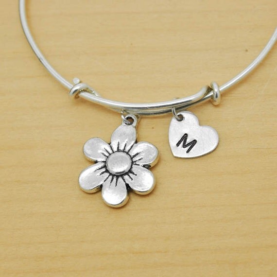 Flower Bangle Sterling Silver Bangle Flower Bracelet