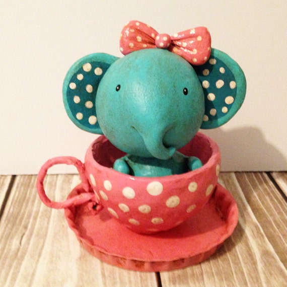 Teacup Elephant Figurine by PigAndPumpkin on Etsy