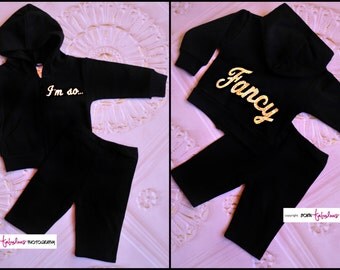 Cute Baby Girl Hoodie Outfit - Sweat Suit - I'm So Fancy - Black Gold ...