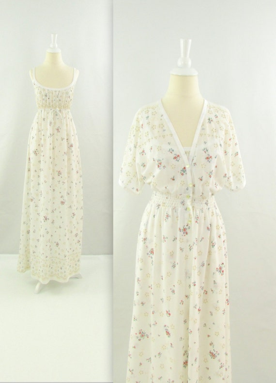 Vintage 1980s Nightgown Robe Peignoir Set in Eyelet by TwoMoxie